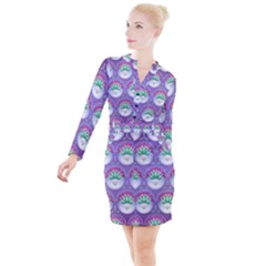 Background Floral Pattern Purple Button Long Sleeve Dress