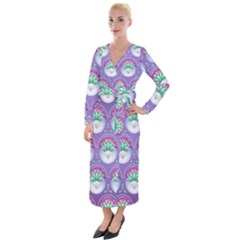 Background Floral Pattern Purple Velvet Maxi Wrap Dress