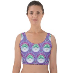 Background Floral Pattern Purple Velvet Crop Top