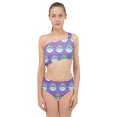 Background Floral Pattern Purple Spliced Up Two Piece Swimsuit