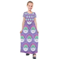 Background Floral Pattern Purple Kids  Short Sleeve Maxi Dress