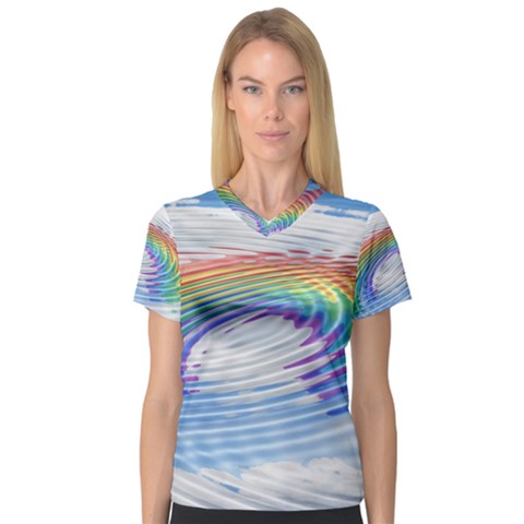 Rainbow Clouds Intimacy Intimate V-neck Sport Mesh Tee by Pakrebo