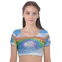 Rainbow Clouds Intimacy Intimate Velvet Short Sleeve Crop Top 