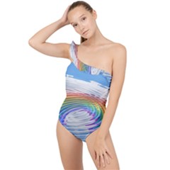 Rainbow Clouds Intimacy Intimate Frilly One Shoulder Swimsuit by Pakrebo