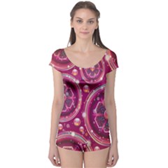 Abstract Background Floral Glossy Boyleg Leotard  by Pakrebo