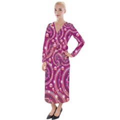 Abstract Background Floral Glossy Velvet Maxi Wrap Dress