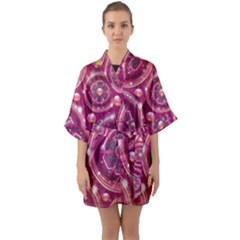 Abstract Background Floral Glossy Quarter Sleeve Kimono Robe