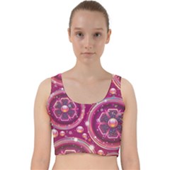 Abstract Background Floral Glossy Velvet Racer Back Crop Top