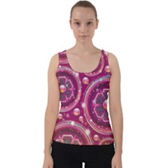 Abstract Background Floral Glossy Velvet Tank Top