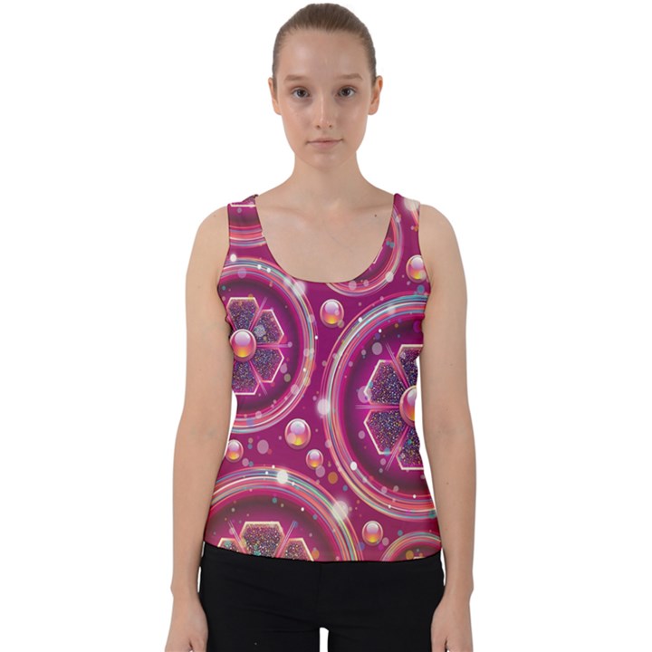 Abstract Background Floral Glossy Velvet Tank Top