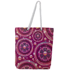 Abstract Background Floral Glossy Full Print Rope Handle Tote (large)