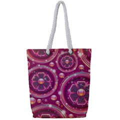 Abstract Background Floral Glossy Full Print Rope Handle Tote (small)