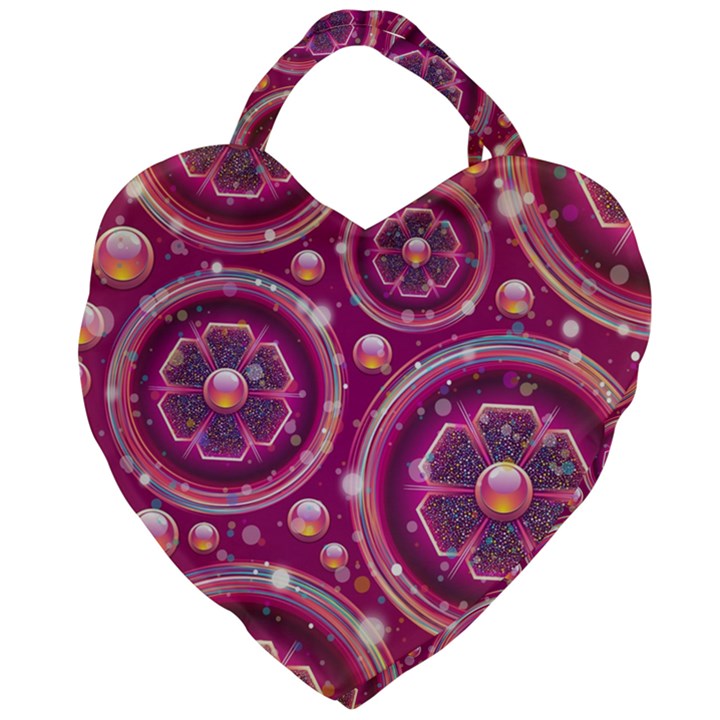 Abstract Background Floral Glossy Giant Heart Shaped Tote