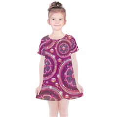 Abstract Background Floral Glossy Kids  Simple Cotton Dress