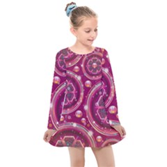 Abstract Background Floral Glossy Kids  Long Sleeve Dress by Pakrebo