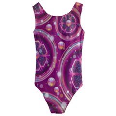 Abstract Background Floral Glossy Kids  Cut-out Back One Piece Swimsuit