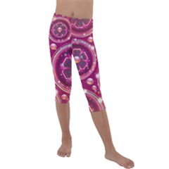 Abstract Background Floral Glossy Kids  Lightweight Velour Capri Leggings 