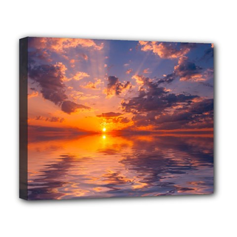 Sunset Dawn Sea Sun Nature Deluxe Canvas 20  X 16  (stretched) by Pakrebo