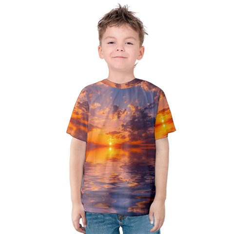 Sunset Dawn Sea Sun Nature Kids  Cotton Tee by Pakrebo