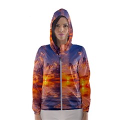 Sunset Dawn Sea Sun Nature Hooded Windbreaker (women) by Pakrebo