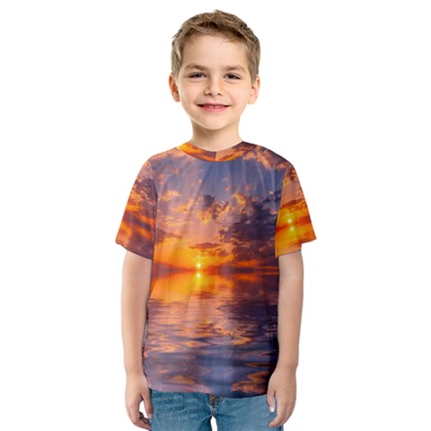 Sunset Dawn Sea Sun Nature Kids  Sport Mesh Tee by Pakrebo