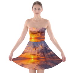 Sunset Dawn Sea Sun Nature Strapless Bra Top Dress by Pakrebo