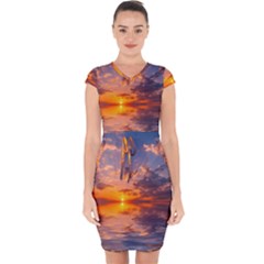 Sunset Dawn Sea Sun Nature Capsleeve Drawstring Dress 