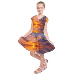 Sunset Dawn Sea Sun Nature Kids  Short Sleeve Dress by Pakrebo