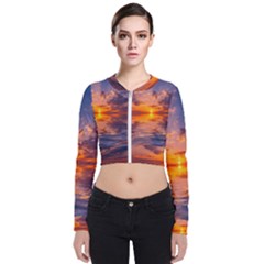 Sunset Dawn Sea Sun Nature Long Sleeve Zip Up Bomber Jacket