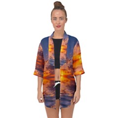 Sunset Dawn Sea Sun Nature Open Front Chiffon Kimono