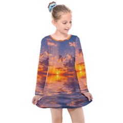 Sunset Dawn Sea Sun Nature Kids  Long Sleeve Dress