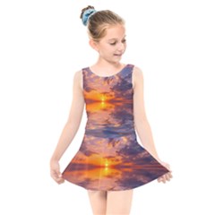 Sunset Dawn Sea Sun Nature Kids  Skater Dress Swimsuit