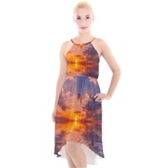 Sunset Dawn Sea Sun Nature High-low Halter Chiffon Dress 