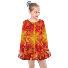 Christmas Star Snow Snowfall Kids  Long Sleeve Dress