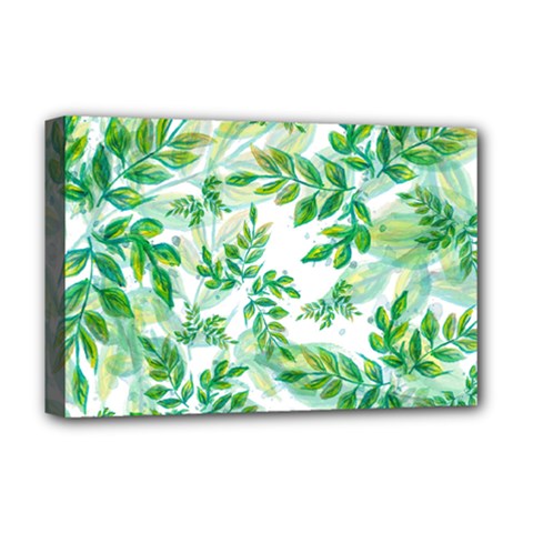 Leaves Green Pattern Nature Plant Deluxe Canvas 18  X 12  (stretched) by Pakrebo