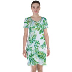 Leaves Green Pattern Nature Plant Short Sleeve Nightdress