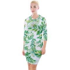 Leaves Green Pattern Nature Plant Quarter Sleeve Hood Bodycon Dress