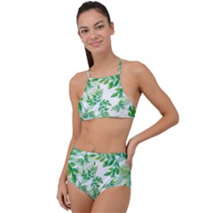 Leaves Green Pattern Nature Plant High Waist Tankini Set by Pakrebo