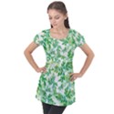 Leaves Green Pattern Nature Plant Puff Sleeve Tunic Top View1