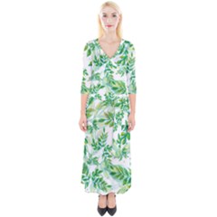 Leaves Green Pattern Nature Plant Quarter Sleeve Wrap Maxi Dress