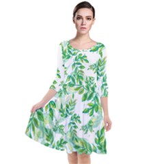 Leaves Green Pattern Nature Plant Quarter Sleeve Waist Band Dress