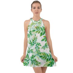 Leaves Green Pattern Nature Plant Halter Tie Back Chiffon Dress