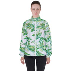 Leaves Green Pattern Nature Plant High Neck Windbreaker (women)