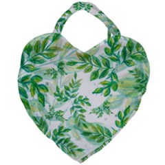 Leaves Green Pattern Nature Plant Giant Heart Shaped Tote