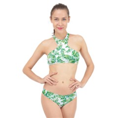 Leaves Green Pattern Nature Plant High Neck Bikini Set