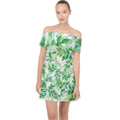 Leaves Green Pattern Nature Plant Off Shoulder Chiffon Dress