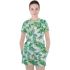 Leaves Green Pattern Nature Plant Women s Tee And Shorts Set