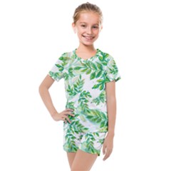 Leaves Green Pattern Nature Plant Kids  Mesh Tee And Shorts Set