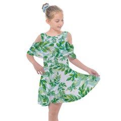 Leaves Green Pattern Nature Plant Kids  Shoulder Cutout Chiffon Dress