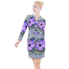 Flowers Vector Illustration Figure Button Long Sleeve Dress